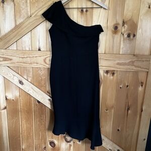 Red & Royal London Women's 14 Black One Shoulder Dress Slanted‎ Hem Side Zip